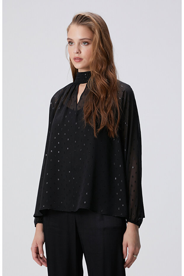 Siyah Desenli Bluz - 4
