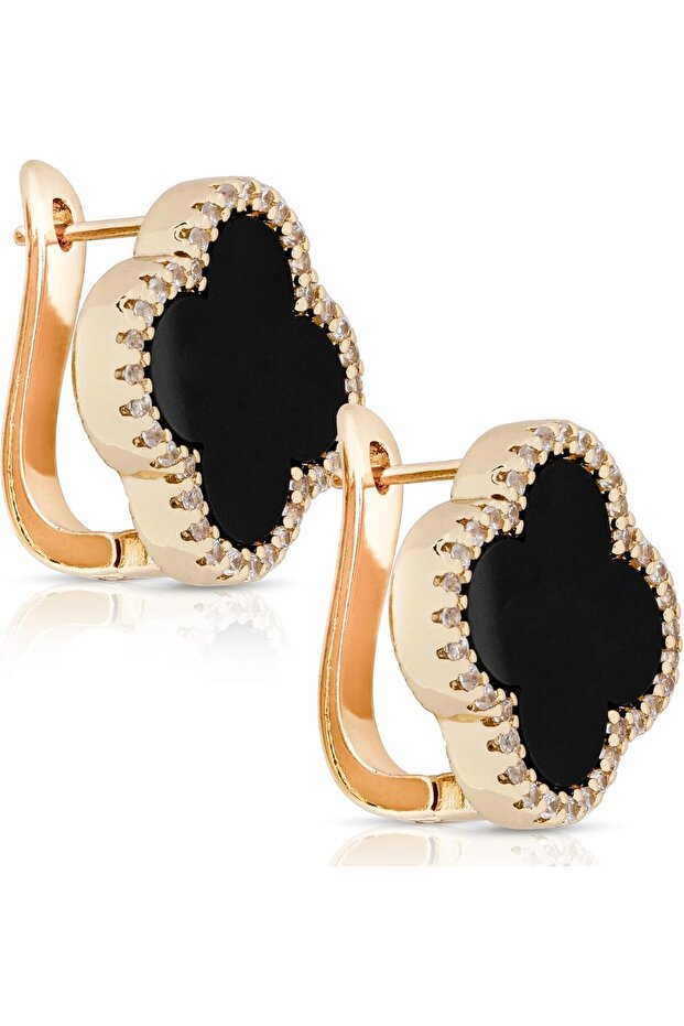 Four Clover Earrings for Women — 18K Gold Plated, Mother of Pearl or Black Agate with Cubic Zircon
