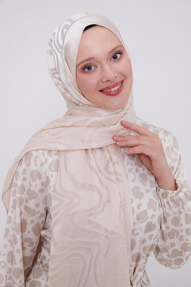 شال ديفور فاخر بنمط تجريدي كريمي - 3