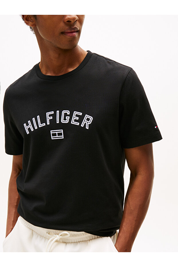 HILFIGER FLOCK TEE Erkek Siyah T-Shirt - MW0MW39357 - 1