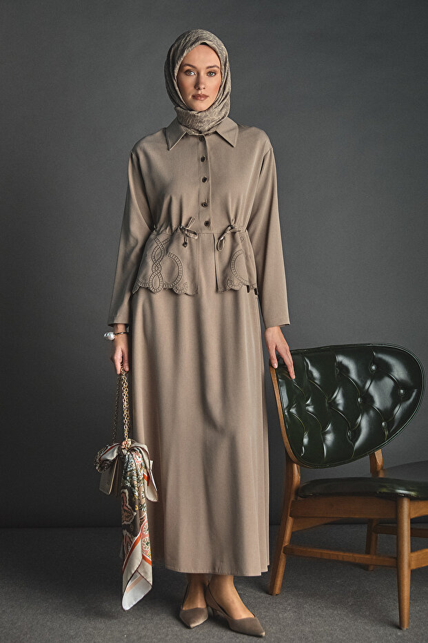 Nakışlı Lyocell Elbise - 4