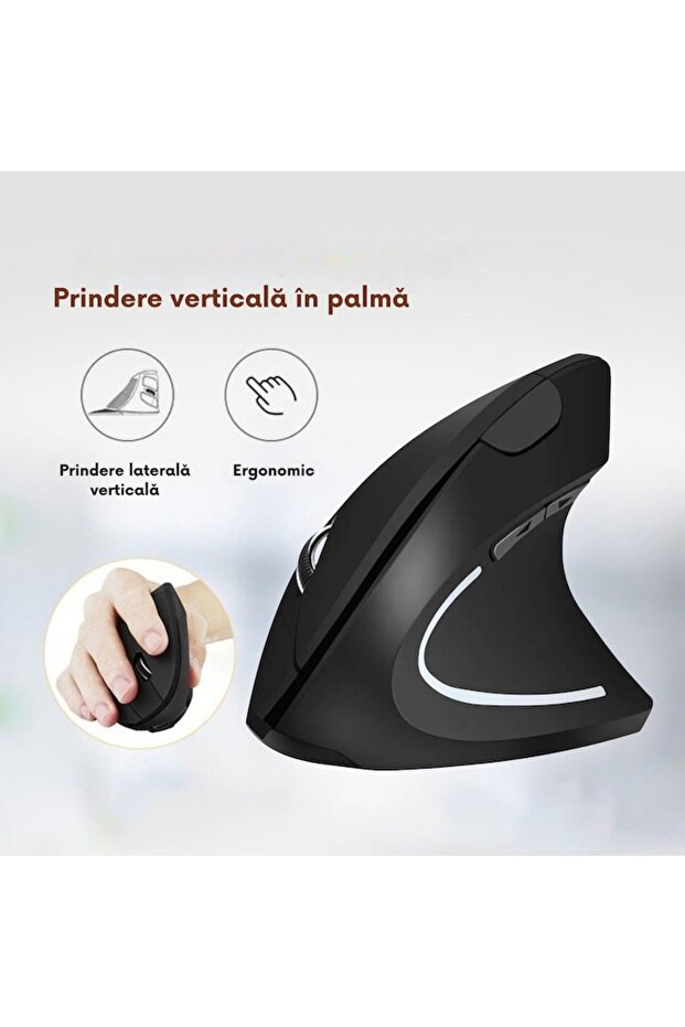 Ergonomic Wireless Vertical Mouse, 6 Buttons, 10m Range, Compatible with All Operating Systems - 2