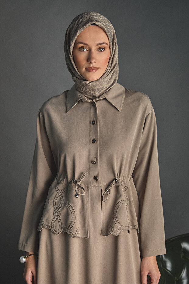 Nakışlı Lyocell Elbise - 5