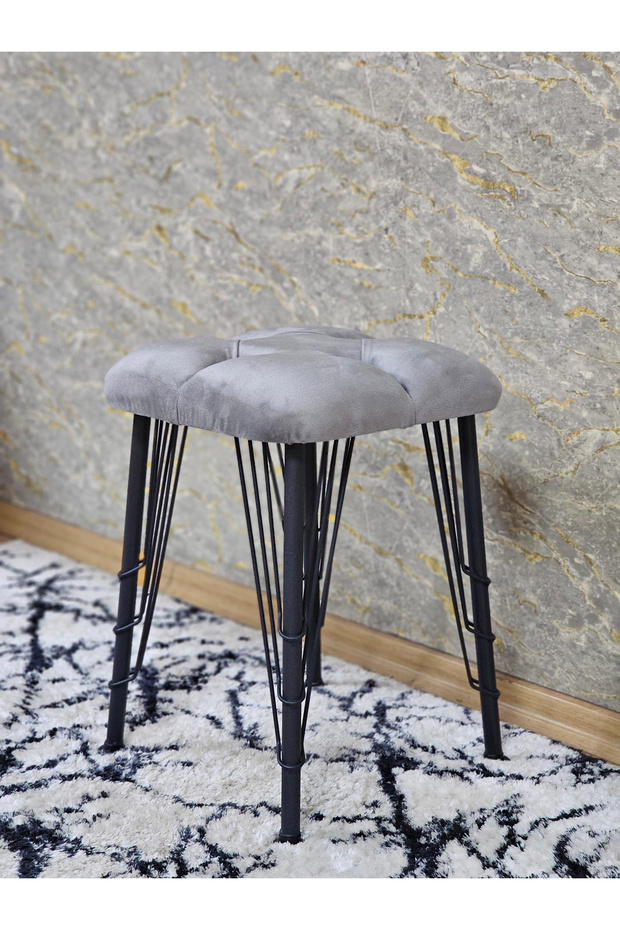 Kare Siyah Boyalı Telli Ayaklı Tabure - Oturak - Bar Taburesi - Ayaklı Tabure - 4