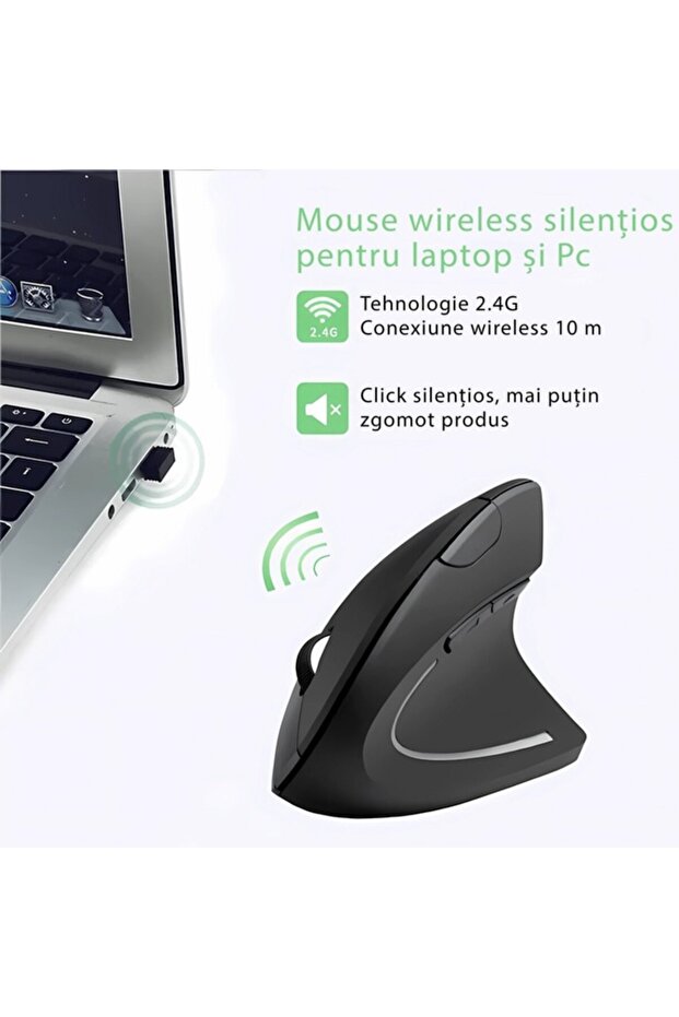 Ergonomic Wireless Vertical Mouse, 6 Buttons, 10m Range, Compatible with All Operating Systems - 4