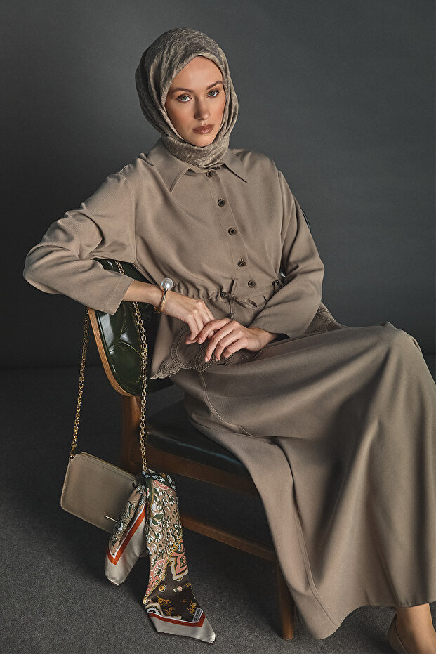 Nakışlı Lyocell Elbise - 1