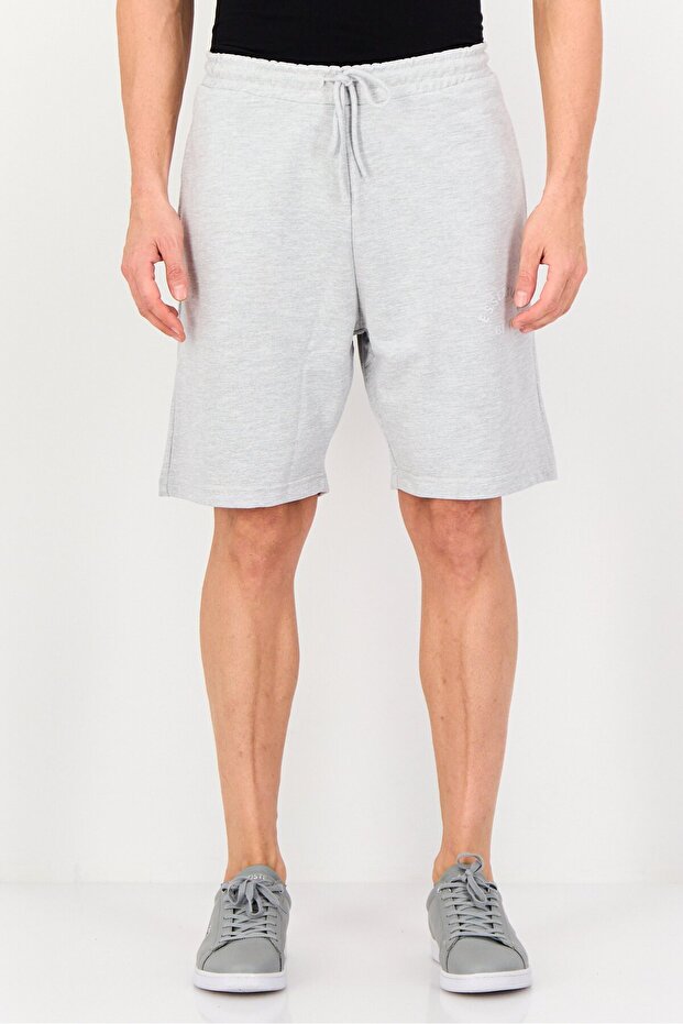Men Brand Logo Basic Shorts, Grey - 1