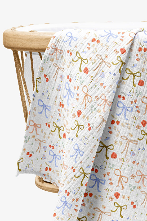 4-Layer Muslin Blanket - Bow Pattern Baby Muslin Blanket - 100x110 cm