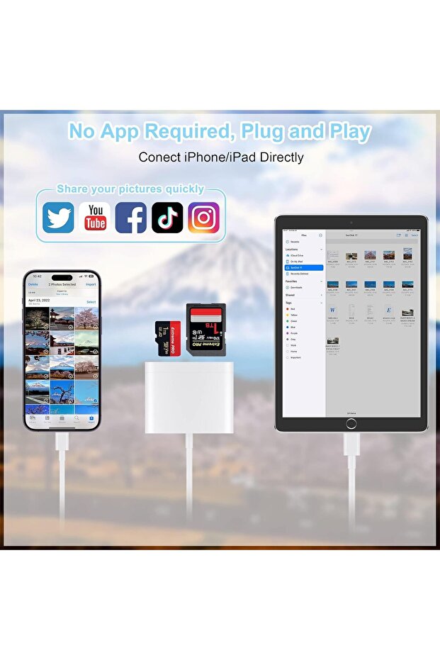 3-in-1 SD/microSD Card Reader with USB Camera Adapter for iPhone/iPad (Plug-and-Play) - 3