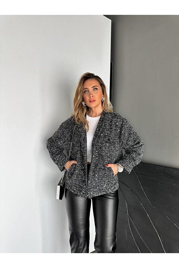 Siyah Pullu Silver Tüvit Ceket - 4