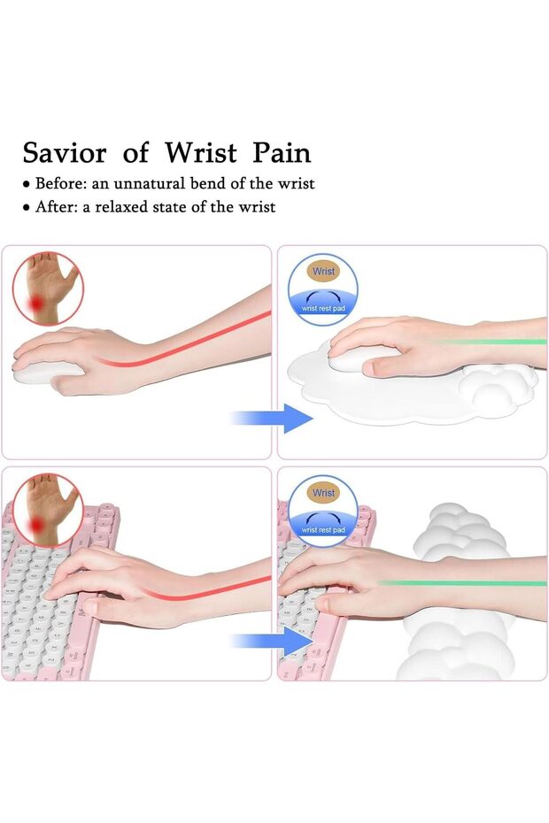 Cloud-shaped Memory Foam Wrist Rest Set for Keyboard and Mouse, 4 Pieces - 6