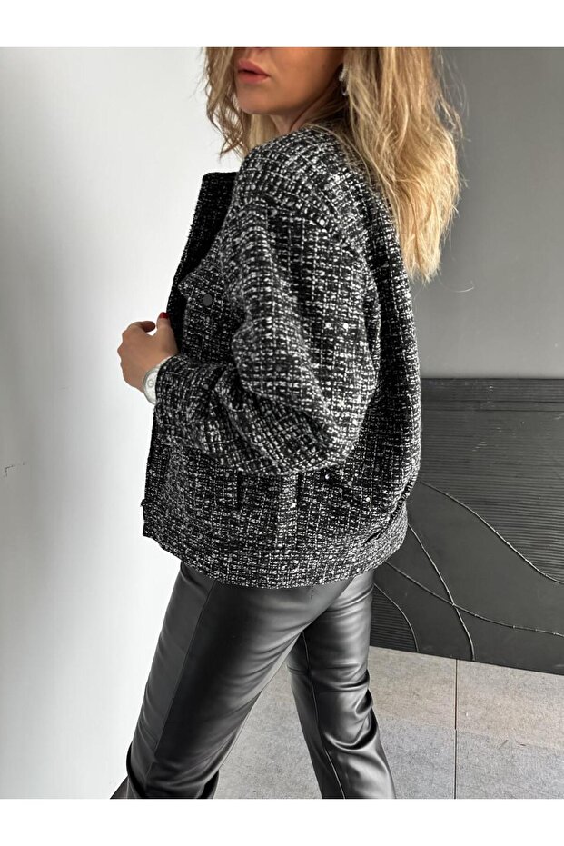 Siyah Pullu Silver Tüvit Ceket - 5