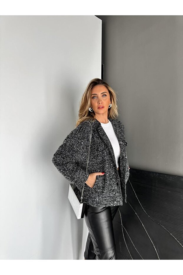 Siyah Pullu Silver Tüvit Ceket - 6
