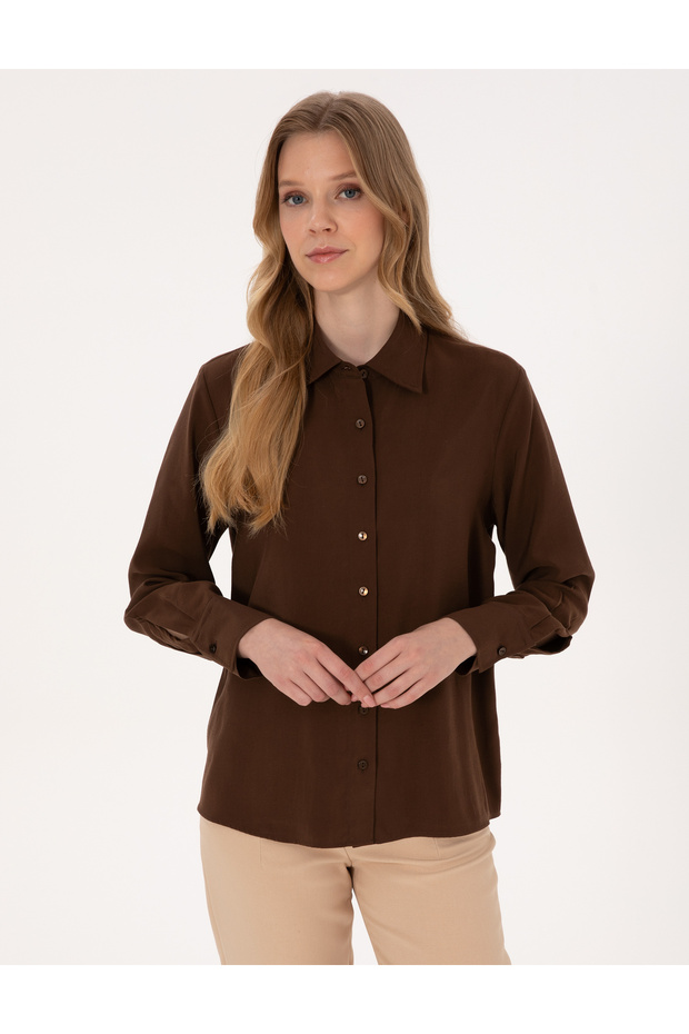 Dark Brown Modal Blend Comfort Fit Long Sleeve Shirt 50318219-Vr084