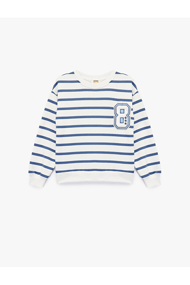 Blue Striped White Girls' Sweatshirt 6Wkg10070Ak