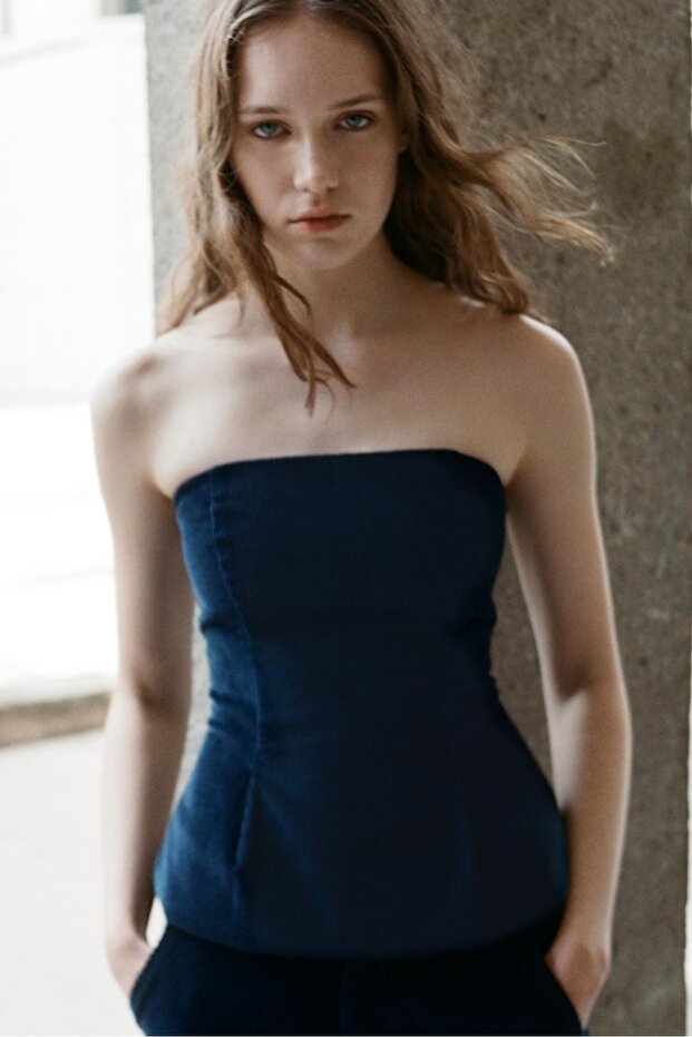 Kadife straplez top - 1