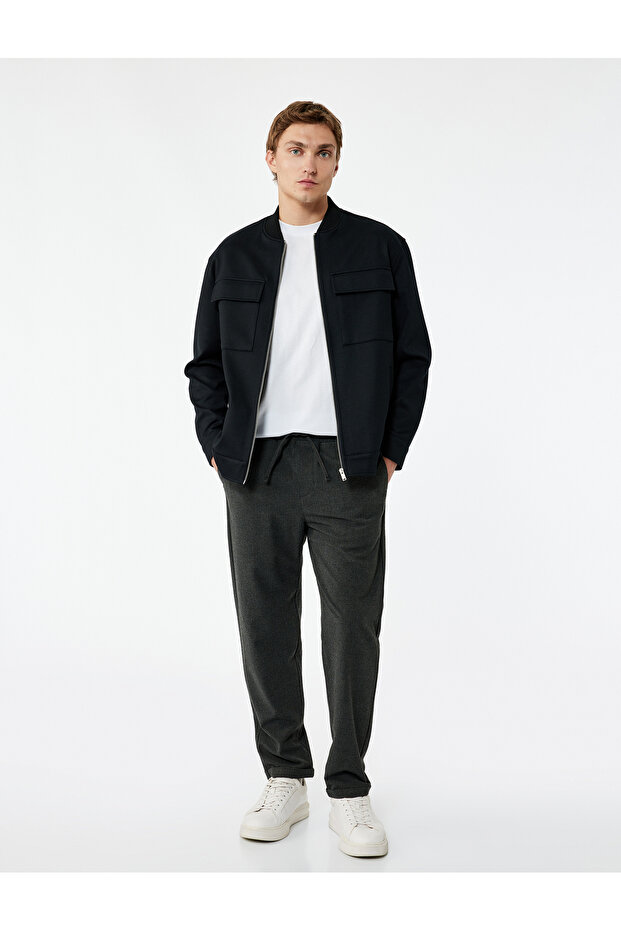 Viscose Blended Pocket Detailed Textured Waist Lace-Up Trousers