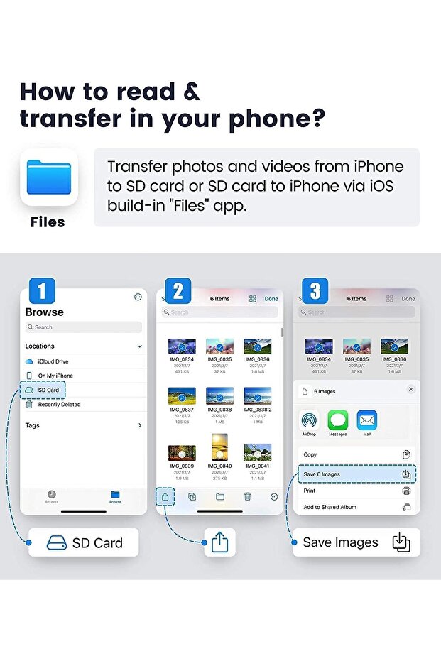 SD Card Reader for iPhone/iPad — Lightning + USB-C to SD/TF Adapter - 5