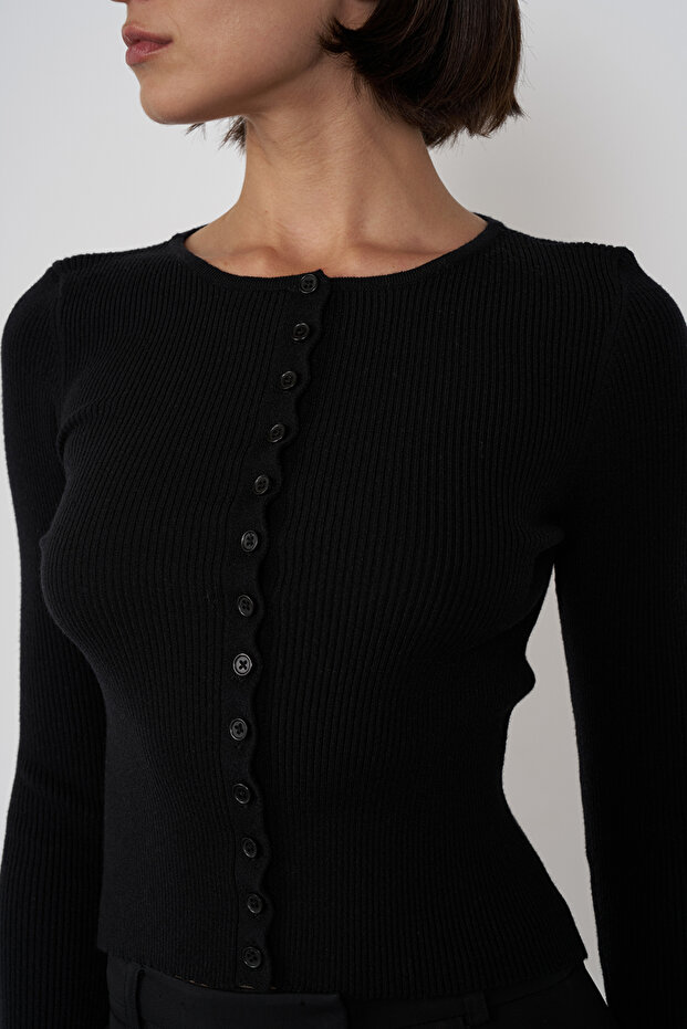 Düğmeli Triko Bluz - 3