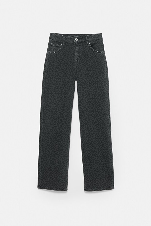 Leopar desenli zımbalı jean - 8