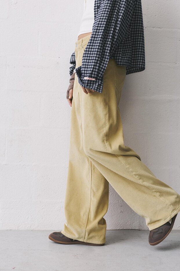 Kadife geniş paça pantolon - 6