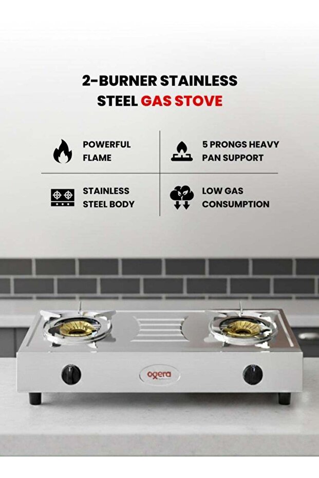 Stainless Steel Double Gas Burner Stove OG3012GC (Silver)