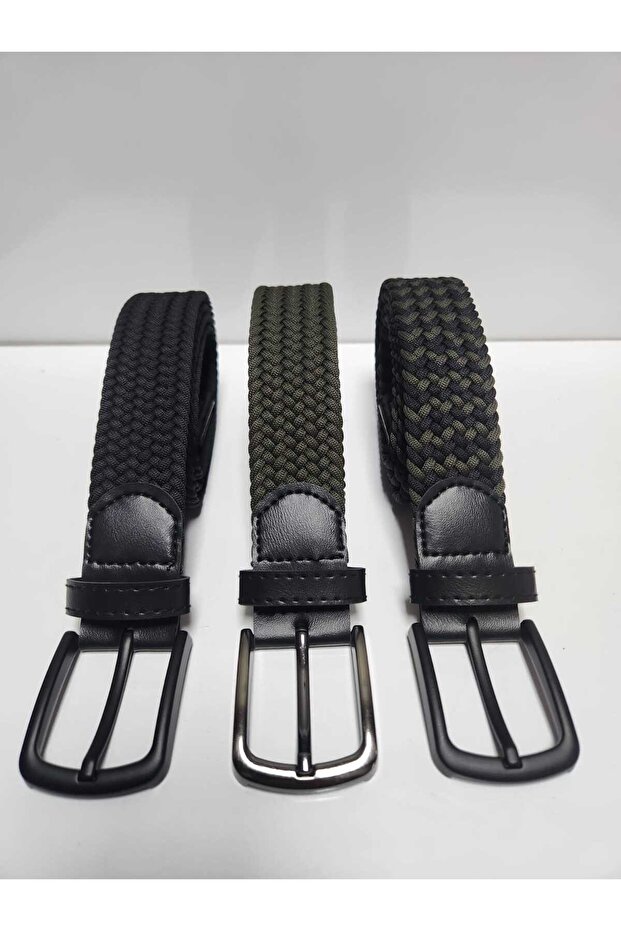 3'lü Erkek Örgü Elastik Kemer Seti - 1