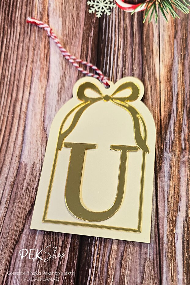 Initial Letter Window Model Bow Christmas Tree Ornament - Gold Initial Letter and Bow Design New Year Ornament