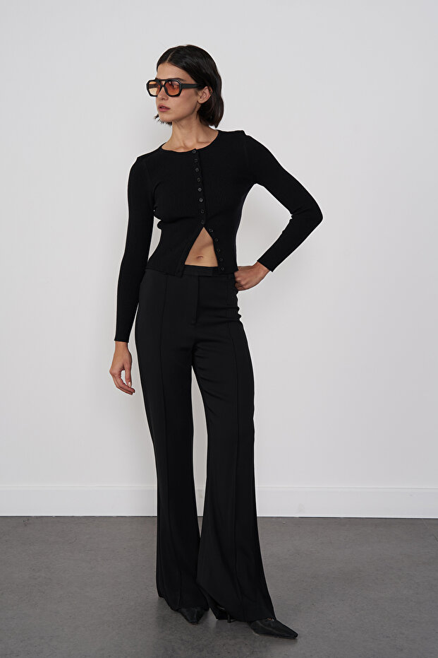 Düğmeli Triko Bluz - 1