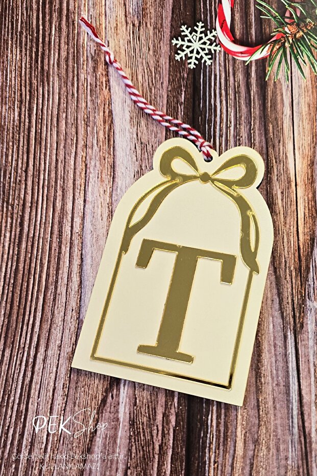 Initial Letter Window Model Bow Christmas Tree Ornament - Gold Initial Letter and Bow Design New Year Ornament