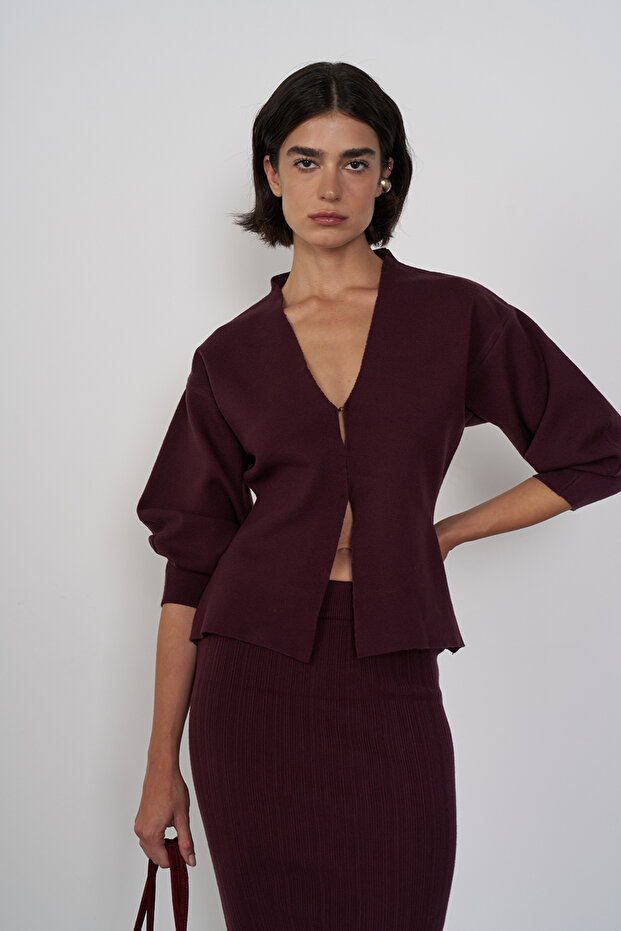 Agraflı Triko Hırka - 4