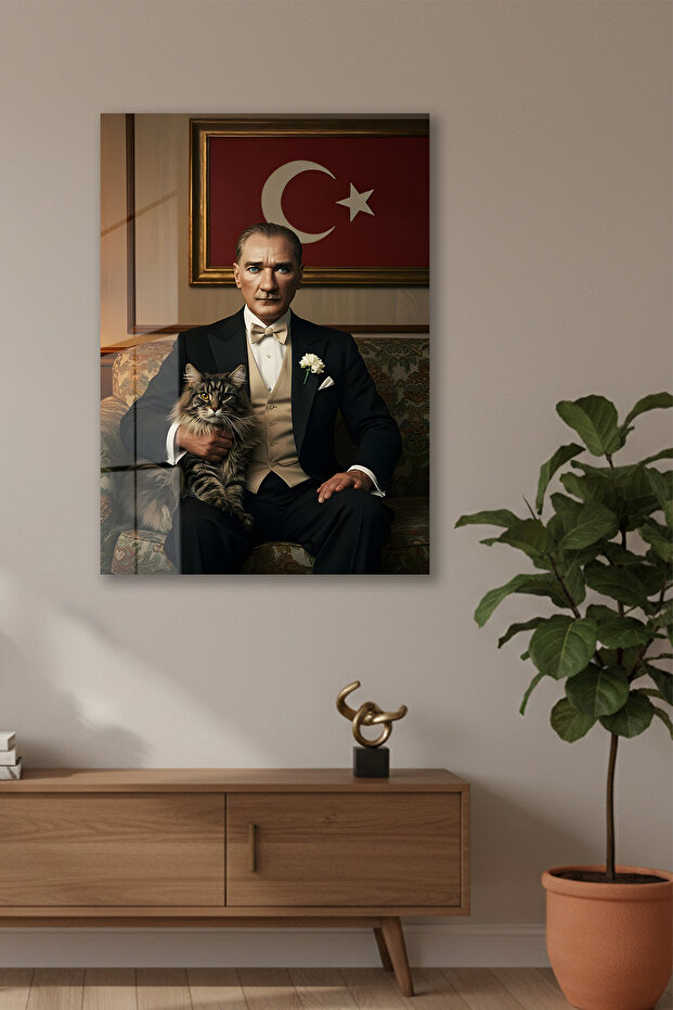Glass Mustafa Kemal Atatürk Printed Tabletop Huhu835C - Single Glass Tabletop
