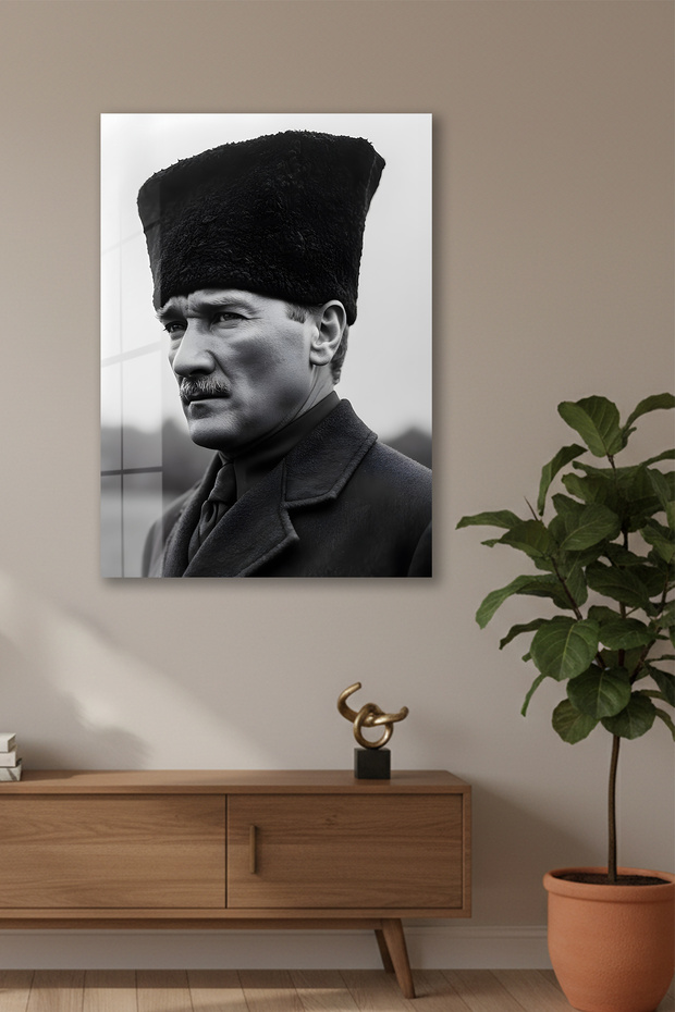 Glass Mustafa Kemal Atatürk Printed Painting Huhu839C - Single Glass Painting
