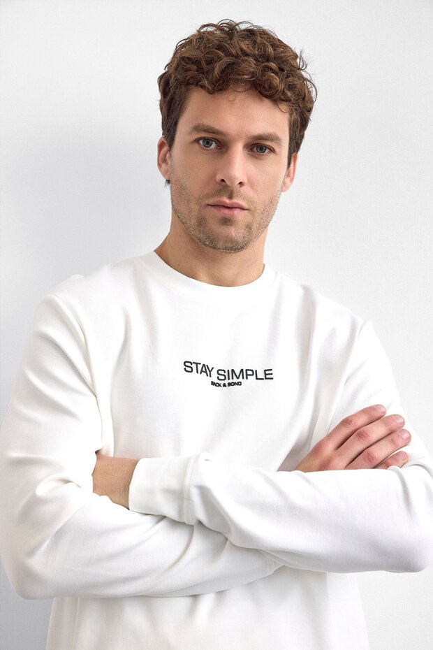 White Regular Fit Crew Neck Sweatshirt