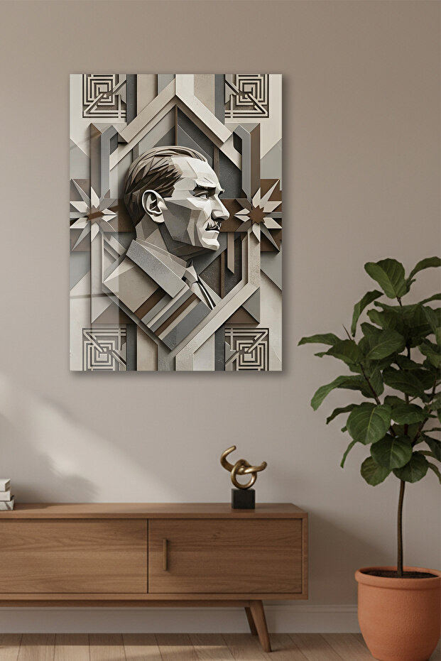Glass Mustafa Kemal Atatürk Printed Tabletop Huhu819C - Single Glass Tabletop