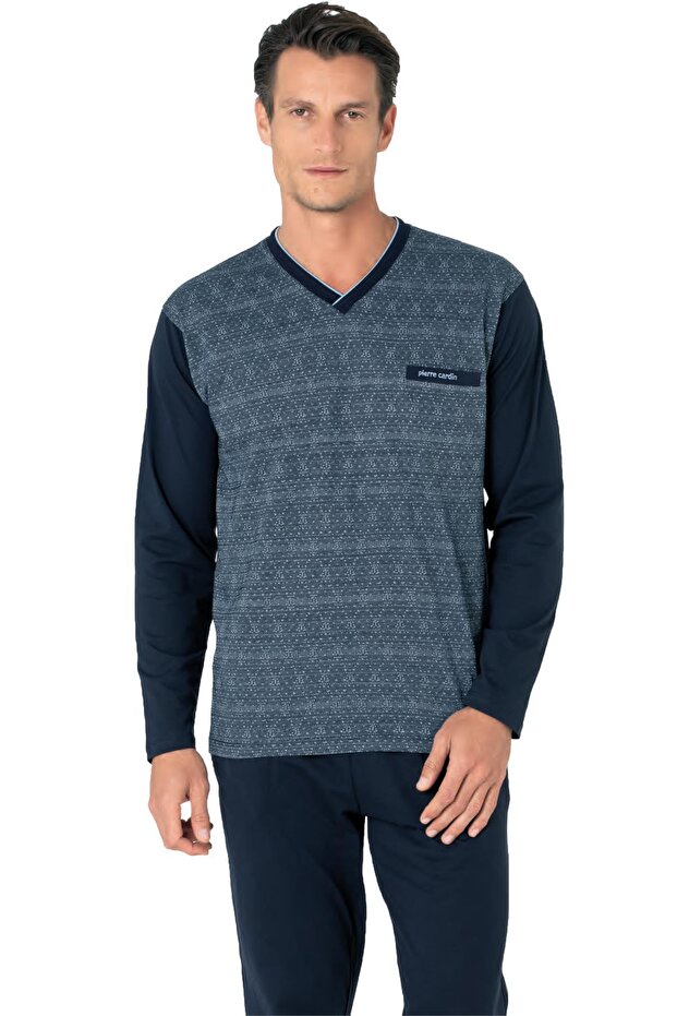 100% cotton jacquard boxed v-neck men's pajama set