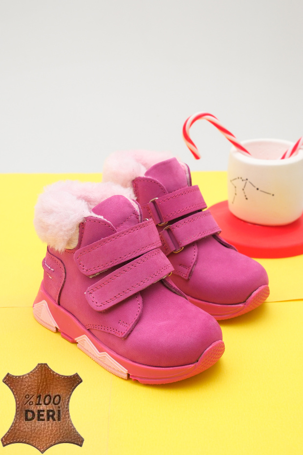 Genuine Leather Fur Orthopedic Non-Slip Sole Waterproof Velcro Girls' Baby Boots