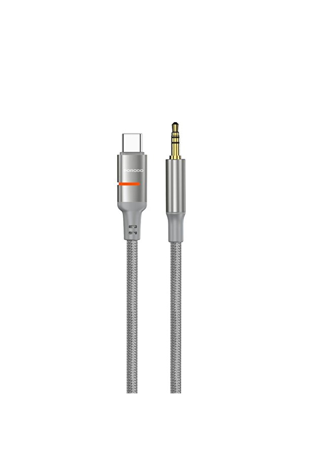 AUX to USB-C Cable with LED Light, 1.2m, Braided, Tangle-Free Design - Gray