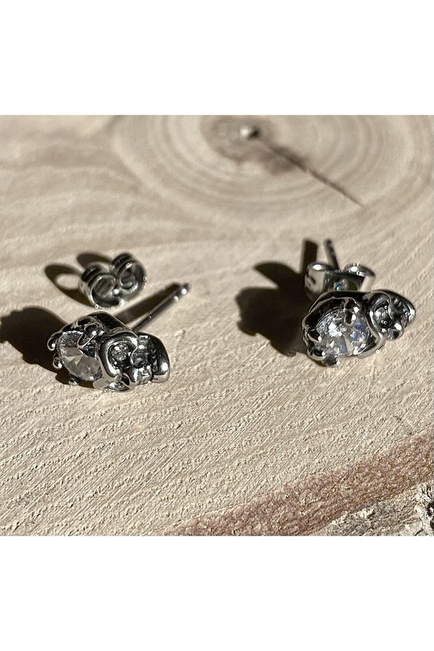 White Zircon Skull Design Nail Model S+ Quality 316L Stainless&Non-Tarnish Steel Earrings Pair