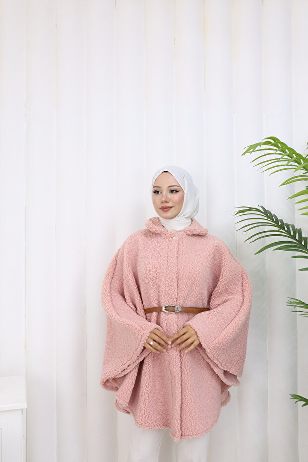 معطف بونشو بزر واحد وحزام - 2