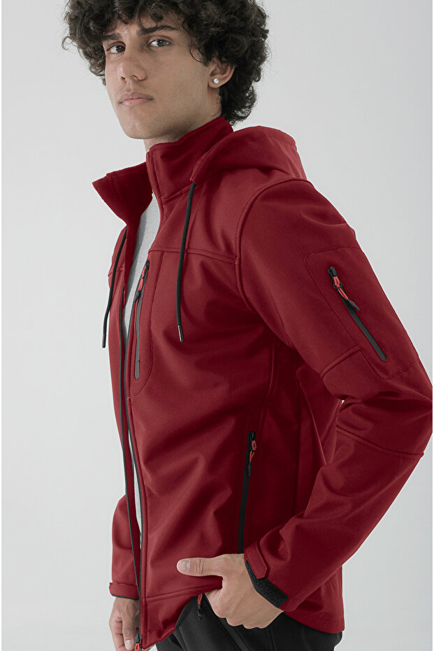 Men's Detachable Hooded Trio Softshell Coat Color: Bordo