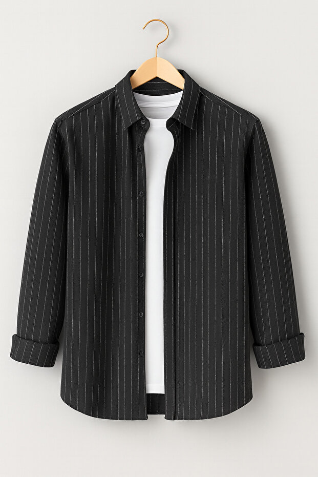 Men's Black Pinstripe Lumberjack Style Shirt – Comfortable Fit New Season Stylish Combination Trend