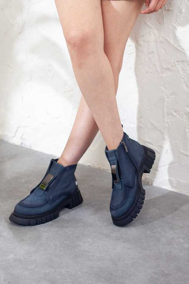 Mammamia Kadın Hakiki Deri Kaymaz Taban Bot - 2