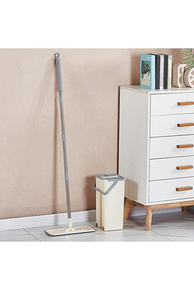 Flat Mop Touch-Squeeze Mop & Bucket Set with Built-In Wringer - 3