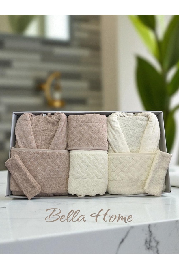 8 Piece Wicker Family Bathrobe Set - Dowry Set - 100% Cotton - Original Luxury Box