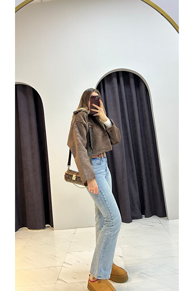 Crop Kürk Ceket - 4