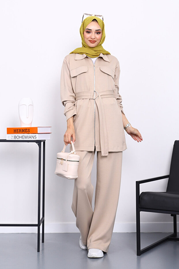Modal Suit with Stone Pocket and Waist Belt