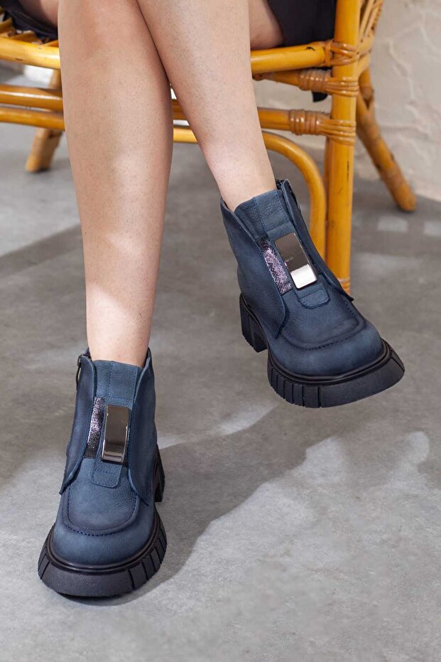 Mammamia Kadın Hakiki Deri Kaymaz Taban Bot - 1