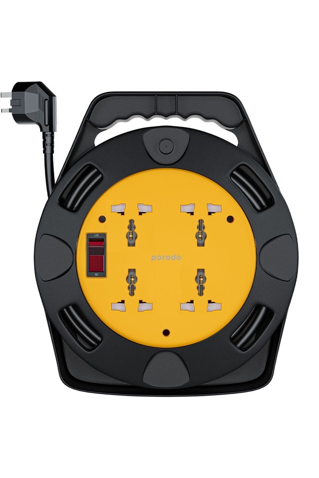 4 AC Power Sockets Reel, 2500W, 10m Copper Cable, Universal Plug Compatibility – Black