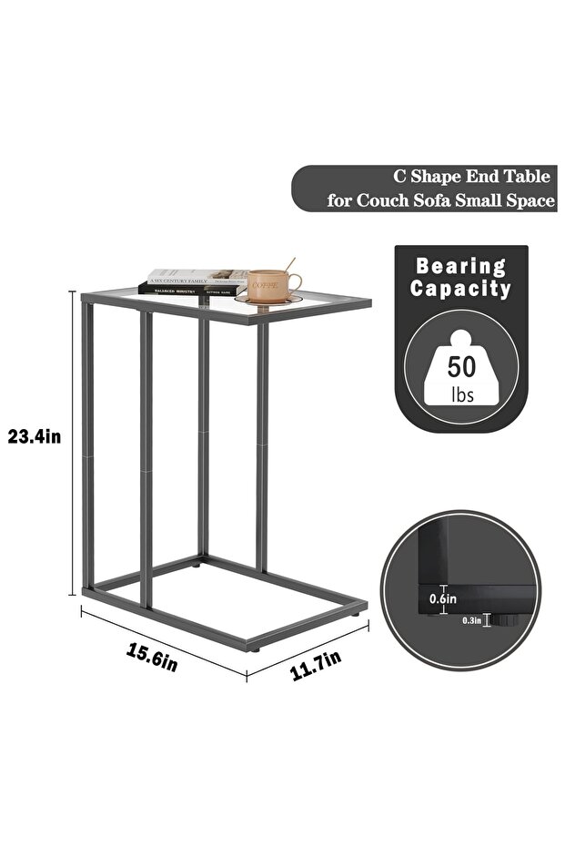 Glass Side Table End Table Living Room C Shaped Table for Sofa Couch and Large Desktop C Table - 2